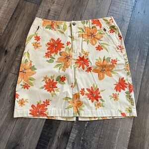 Eddie Bauer Women's Size 12 Tall Beige Orange Floral Skirt Classic Stretch NEW